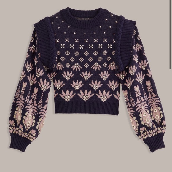 FARM Rio Sweaters - Farm Rio: Dark Blue Ainika Martina Knit Sweater